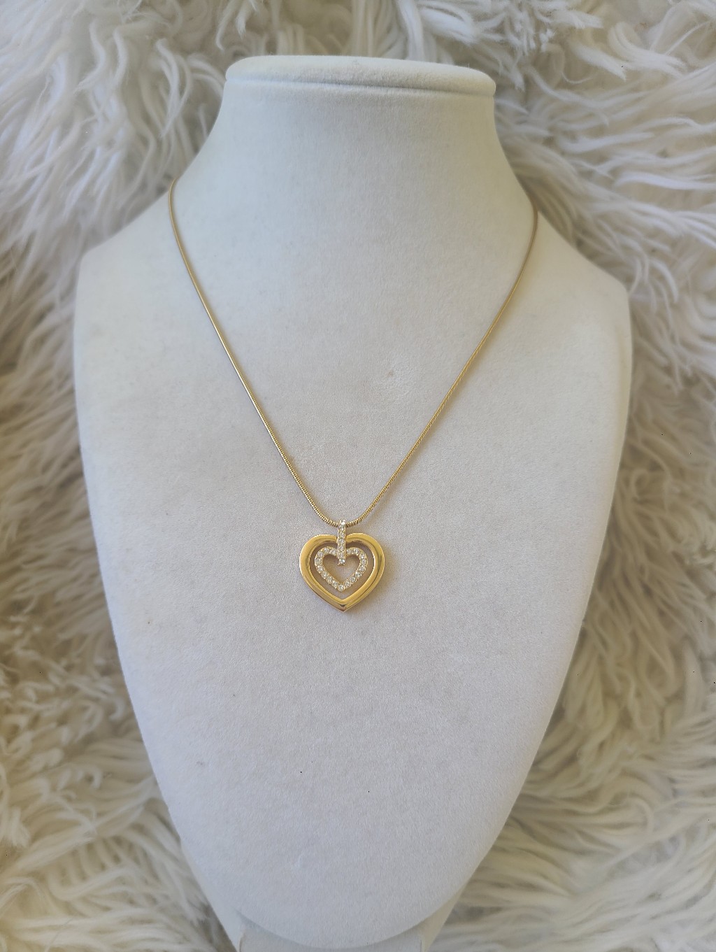 Swarovski Gold Toned Double Heart Pendant Necklace- Excellent Condition